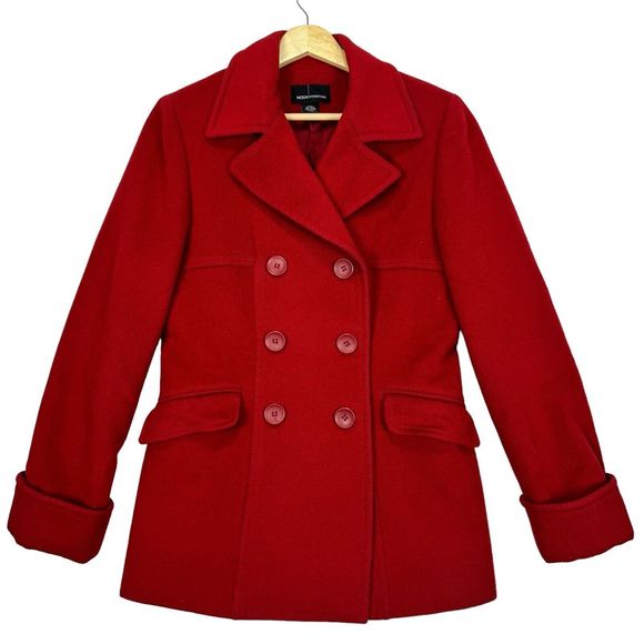 Moda International Jackets & Blazers - Moda International Double Breasted Wool Peacoat Red Womens Size Small Lined Coat
